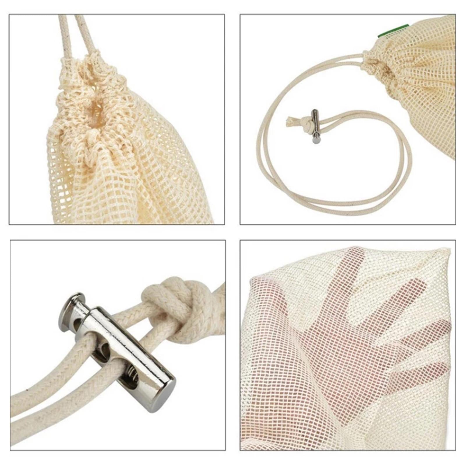 Cotton Mesh Vegetable Bags Produce Bag Storage Bag 3pcs Silver Buckle