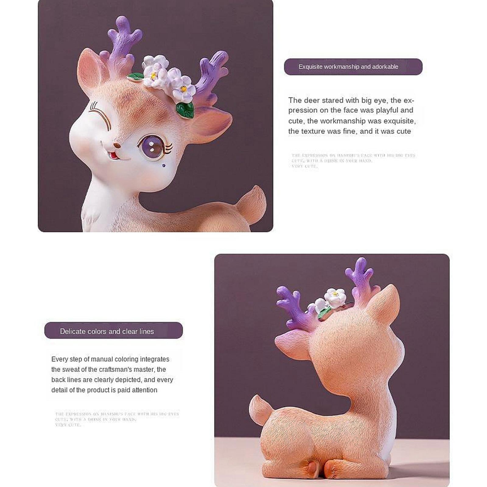 Resin Mini Deer Figurines Miniature Animal Statues Bonsai Garden Style 2