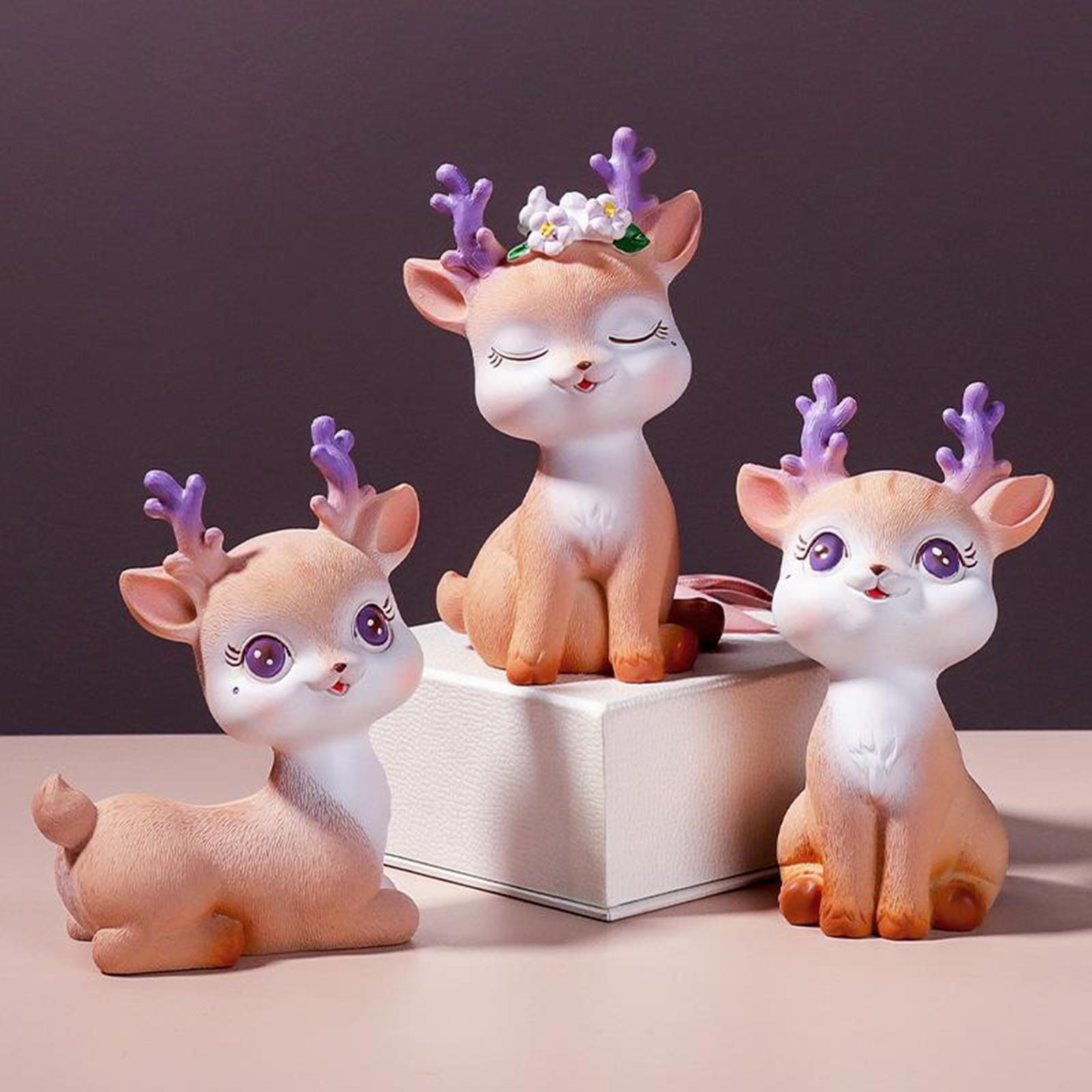 Resin Mini Deer Figurines Miniature Animal Statues Bonsai Garden Style 4