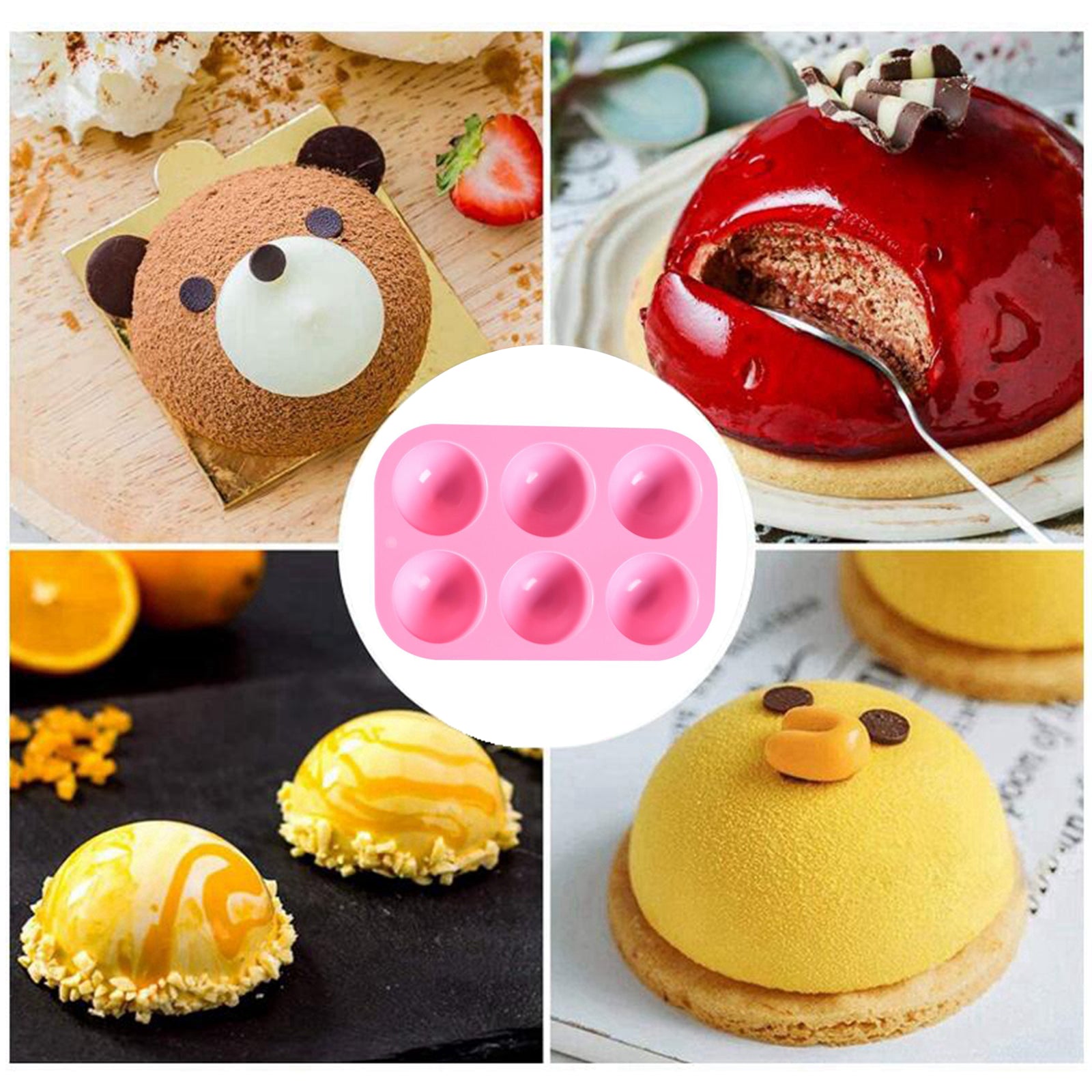 6 Hole Silicone Mold Muffin Pan for Jelly Bread Cookie Baking Tools Pink