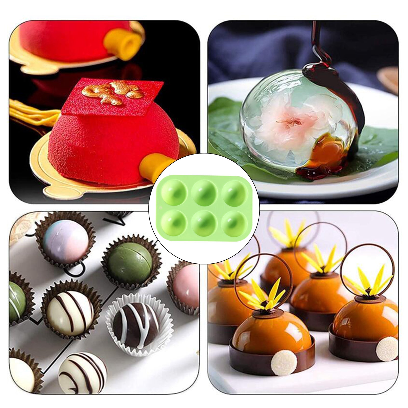 6 Hole Silicone Mold Muffin Pan for Jelly Bread Cookie Baking Tools Green