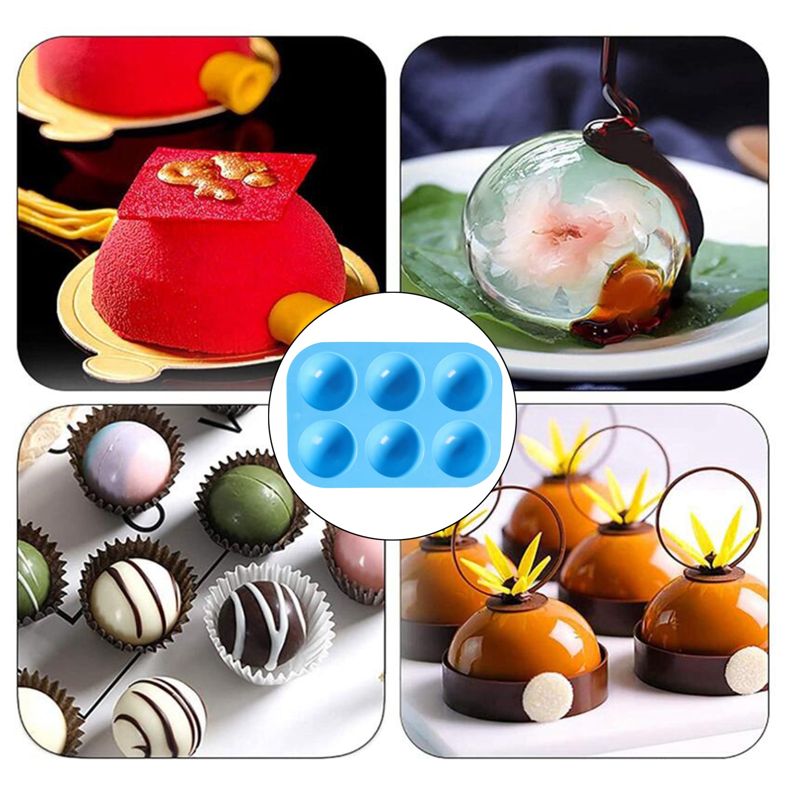 6 Hole Silicone Mold Muffin Pan for Jelly Bread Cookie Baking Tools Blue