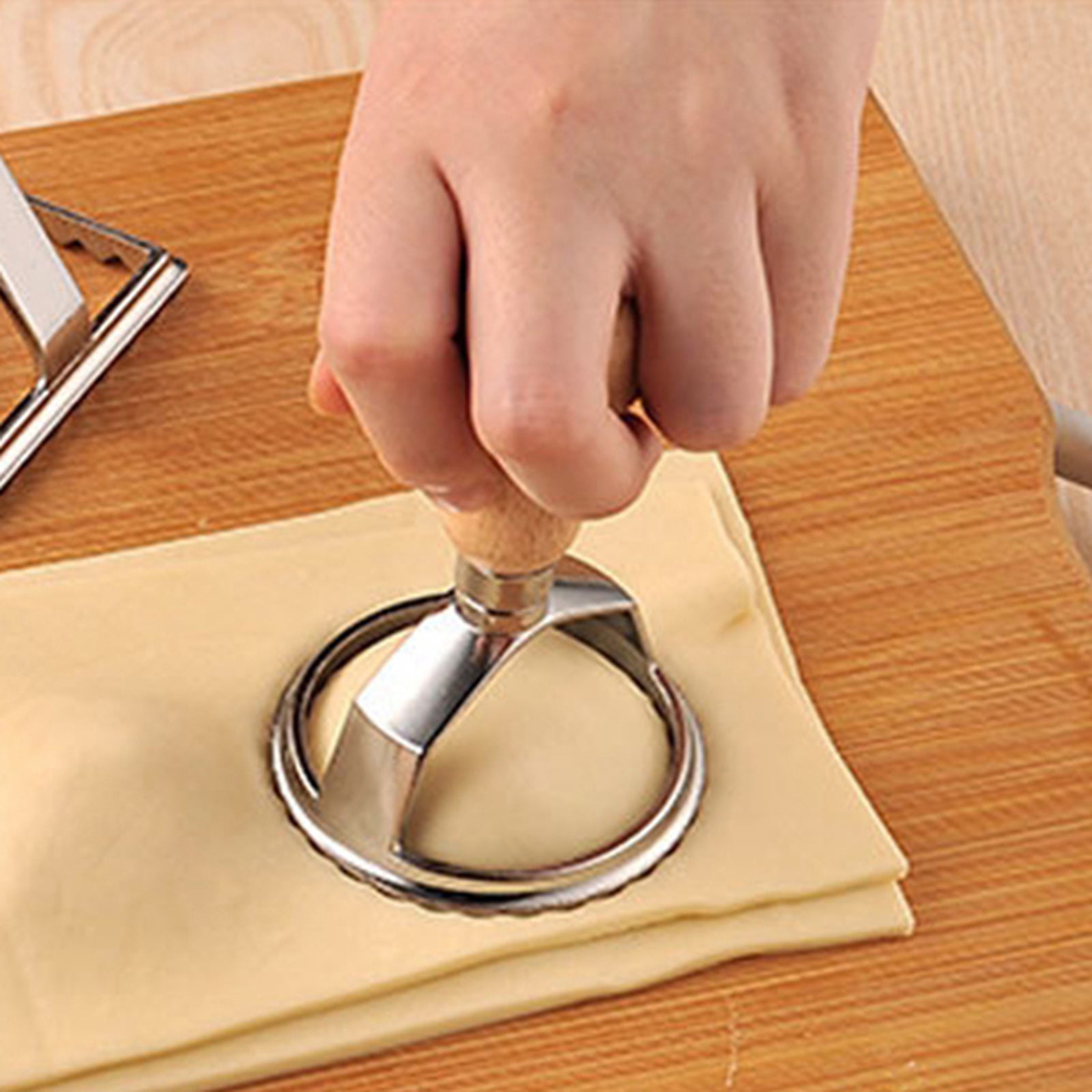 Steel Ravioli Stamp Maker Cutter Pasta Maker Mold & Wooden Handle Round