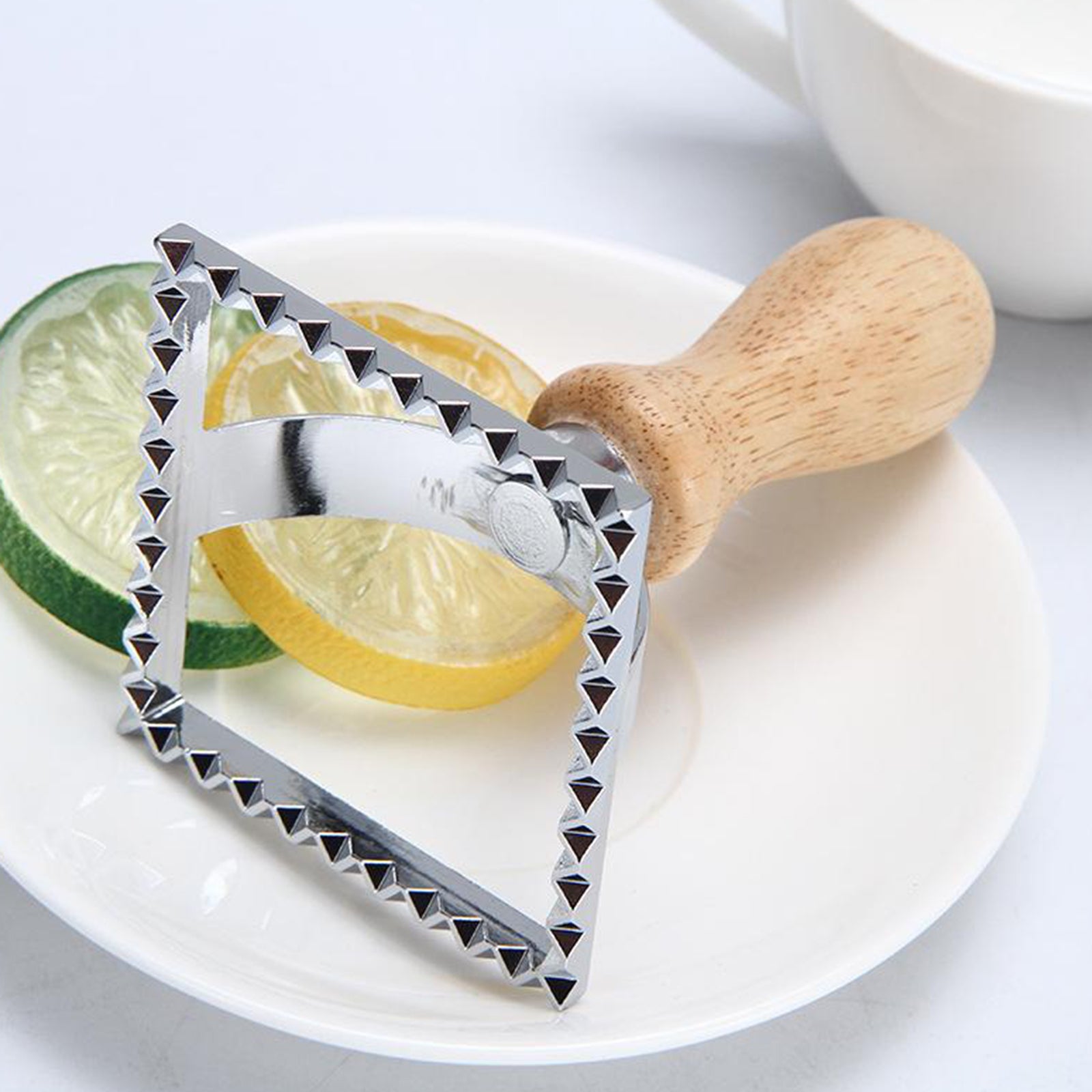 Steel Ravioli Stamp Maker Cutter Pasta Maker Mold & Wooden Handle Square