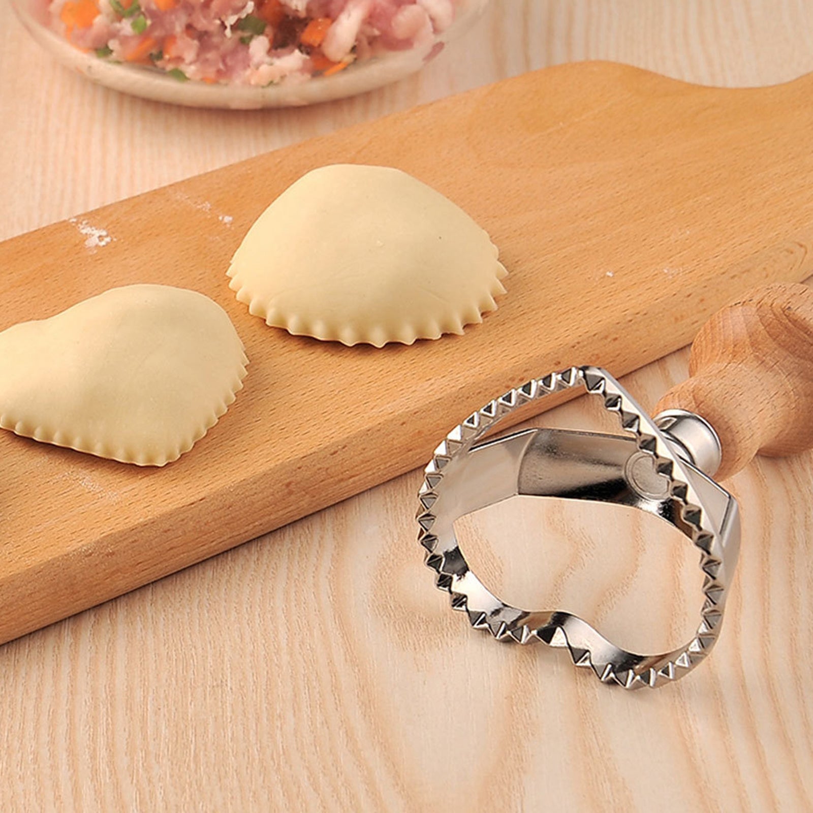 Steel Ravioli Stamp Maker Cutter Pasta Maker Mold & Wooden Handle Heart