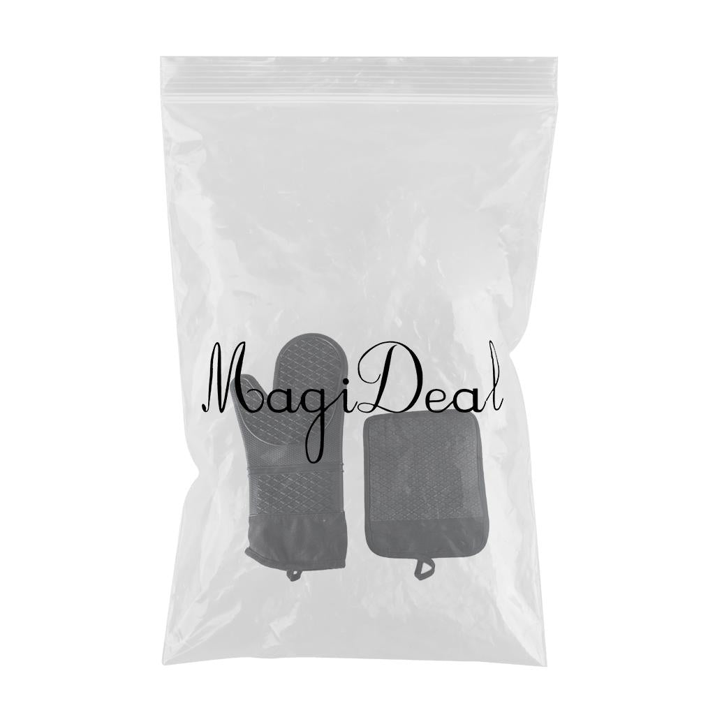 Oven Gloves Heat Resistant Silicone Oven Mitts Waterproof BBQ Gloves Black