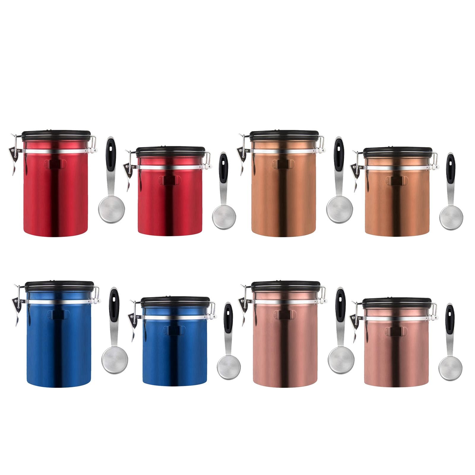 Stainless Steel Coffee Canister Food Container with Spoon 1800ml Red