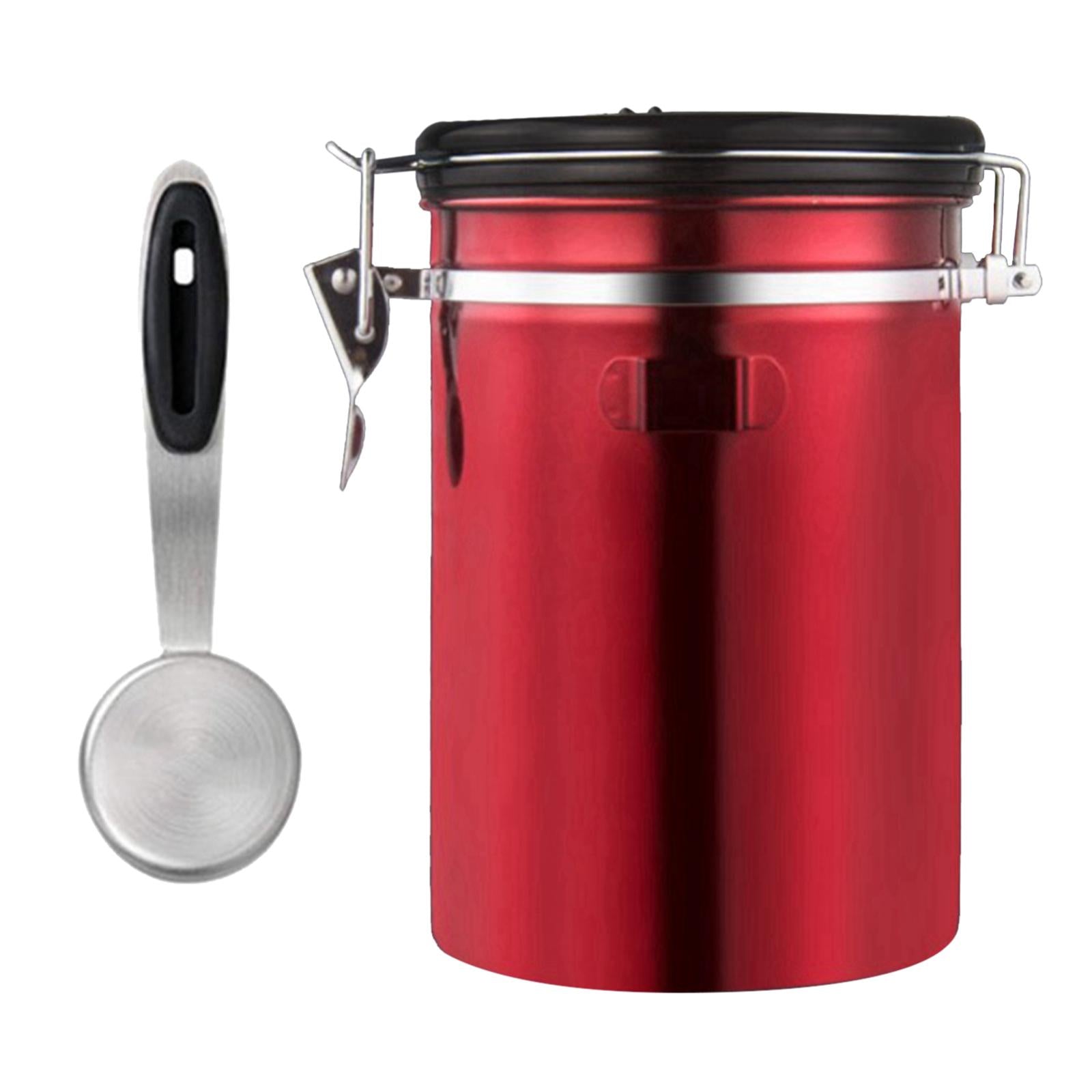Stainless Steel Coffee Canister Food Container with Spoon 1800ml Red