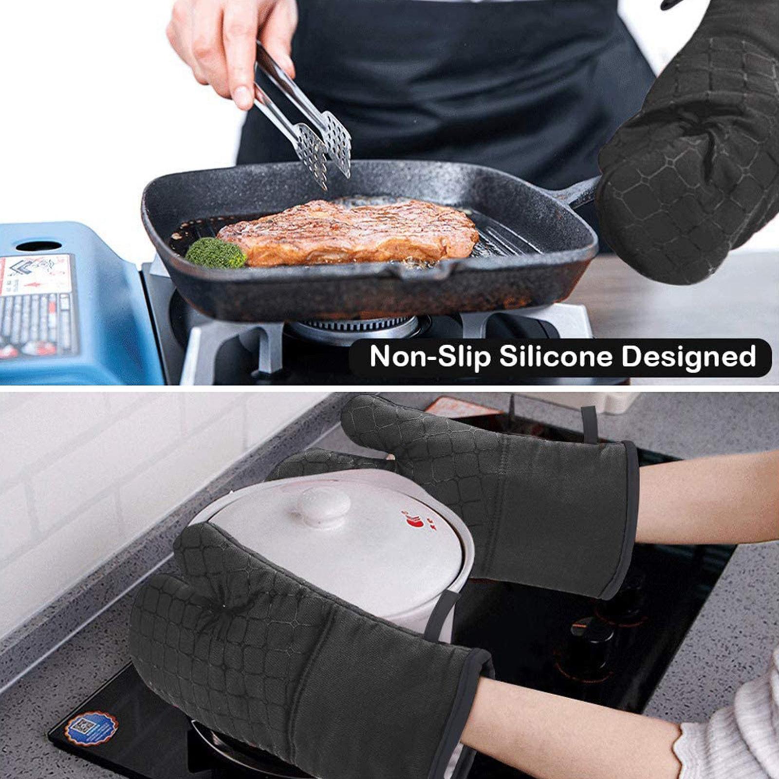 Oven Gloves Heat Resistant Grill BBQ Gloves Non Slip Oven Mitts Black