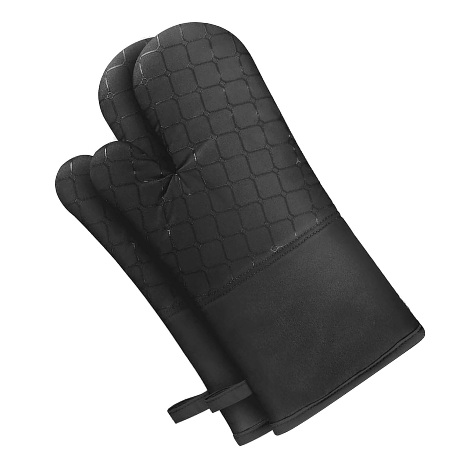 Oven Gloves Heat Resistant Grill BBQ Gloves Non Slip Oven Mitts Black
