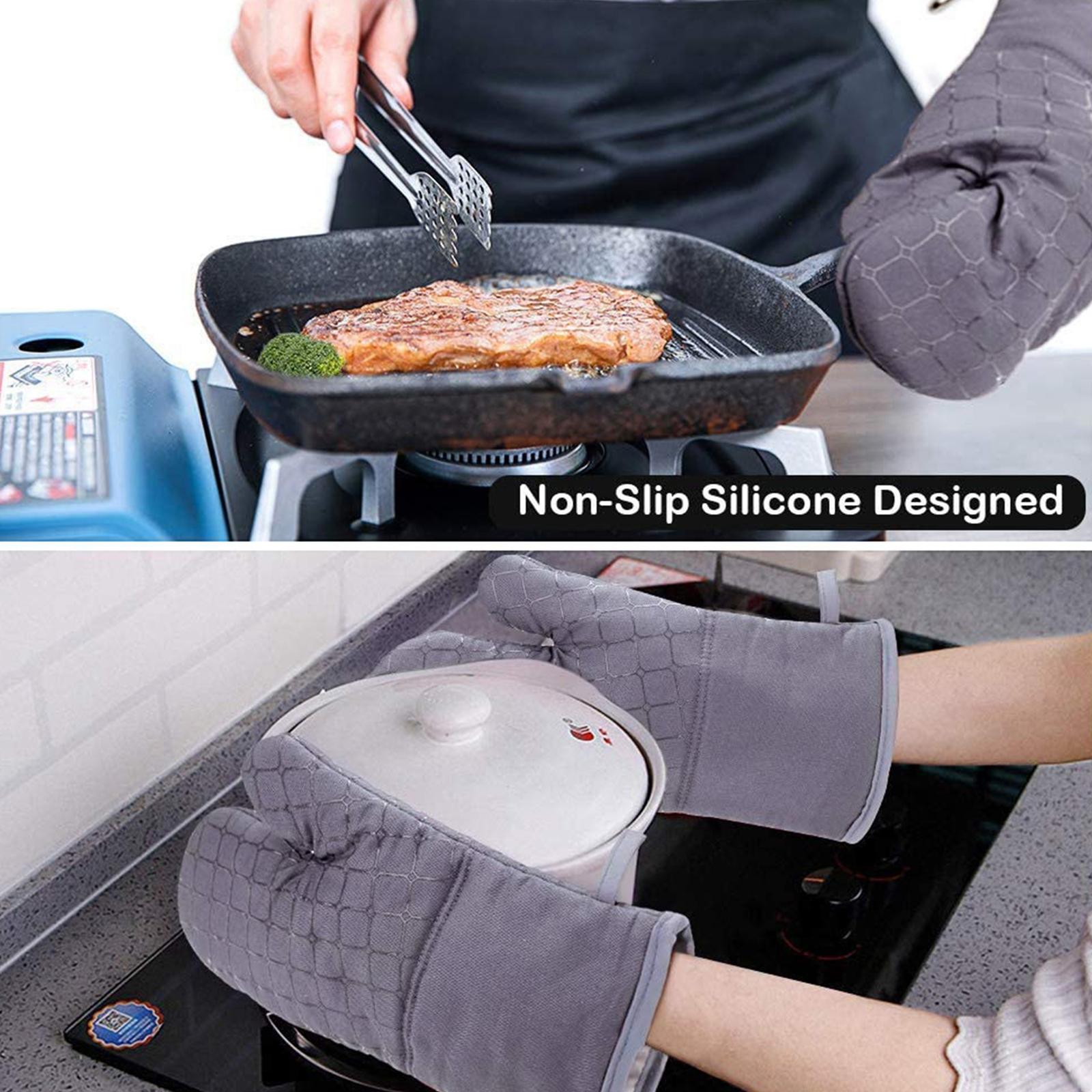 Oven Gloves Heat Resistant Grill BBQ Gloves Non Slip Oven Mitts Gray