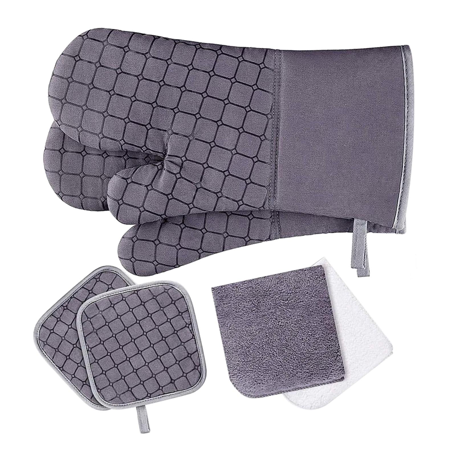 Oven Gloves Heat Resistant Grill BBQ Gloves Non Slip Oven Mitts Gray