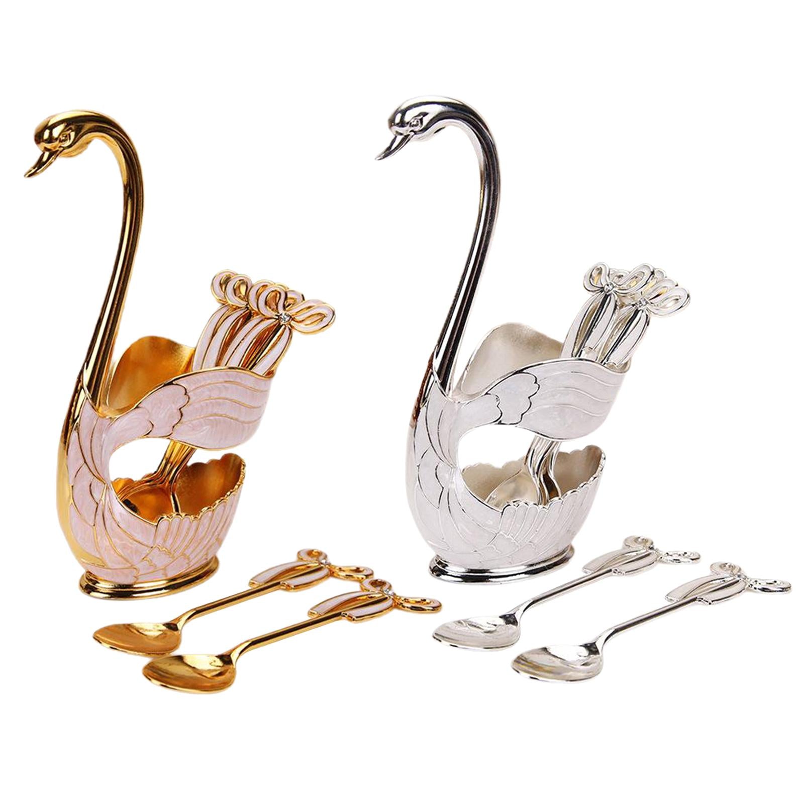 Elegant Swan Spoon Holder Set Spoons Tableware Dining Cake Dessert Decor golden