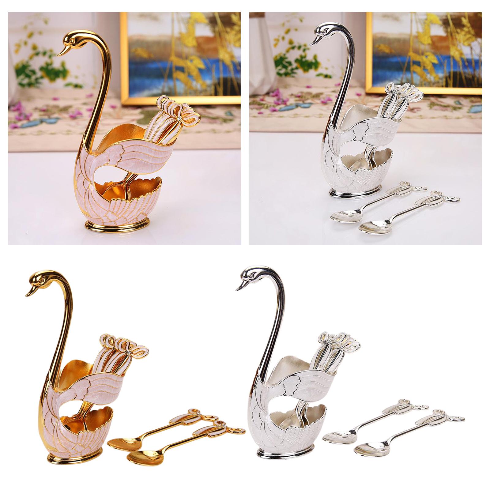 Elegant Swan Spoon Holder Set Spoons Tableware Dining Cake Dessert Decor golden