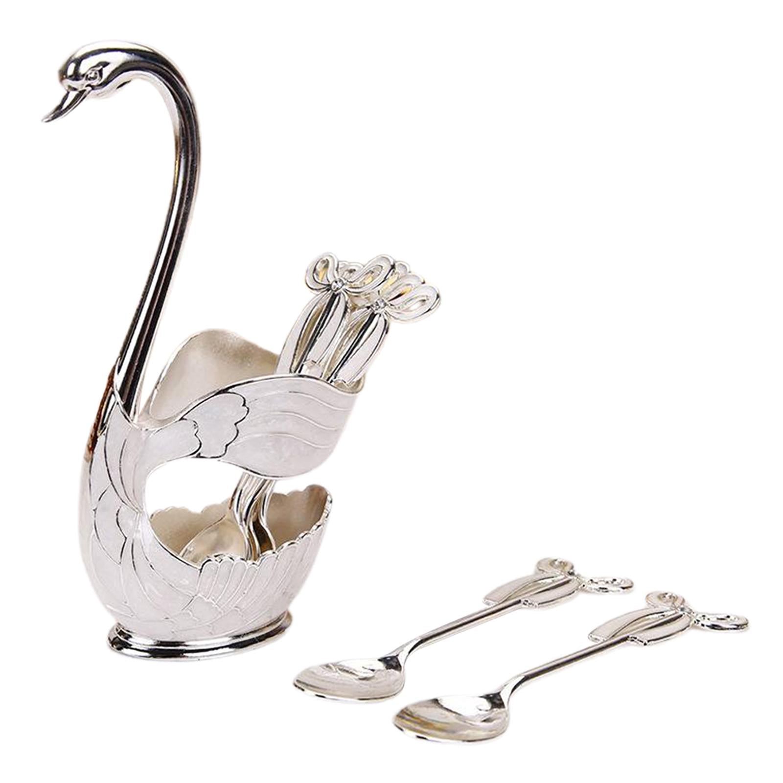 Elegant Swan Spoon Holder Set Spoons Tableware Dining Cake Dessert Decor silver