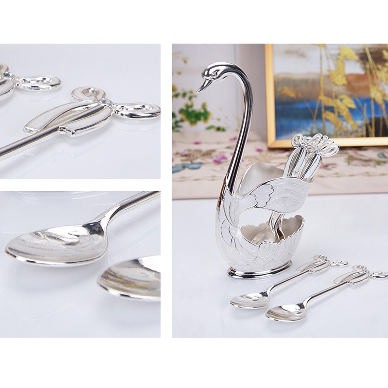 Elegant Swan Spoon Holder Set Spoons Tableware Dining Cake Dessert Decor silver
