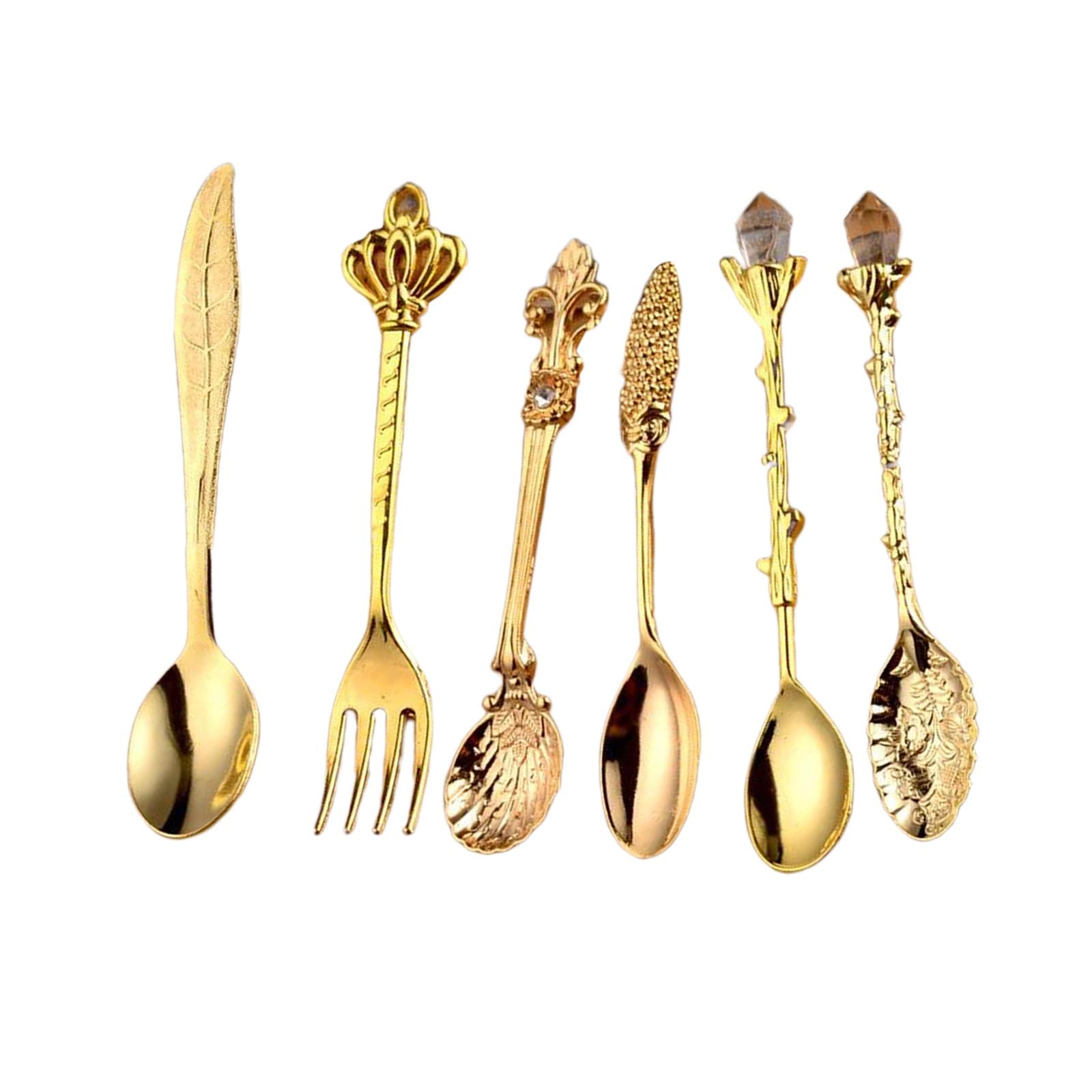 Spoon and Fork Set Spoon Decorative Dessert Spoons Coffee Spoons Golden