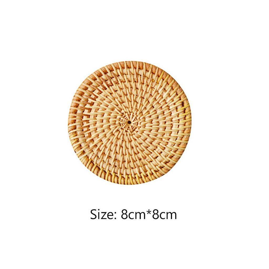 Heat Insulation Round Coaster Hand Woven Rattan Placemat Tableware Mat 8cm