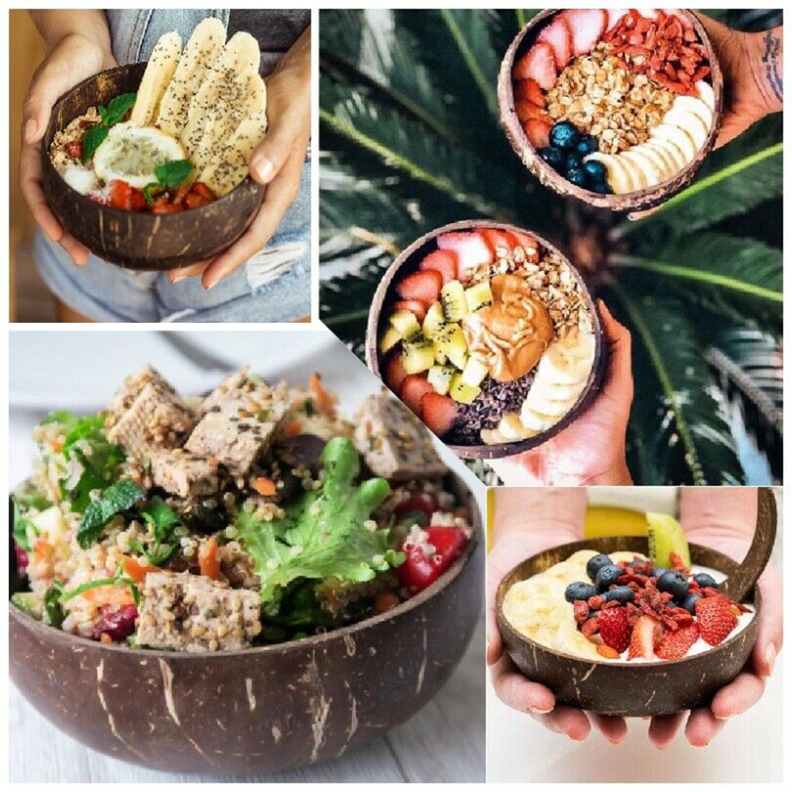 Handmade Coconut Bowls Creative for Salad Noodle Rice Vegans Serving Cereal