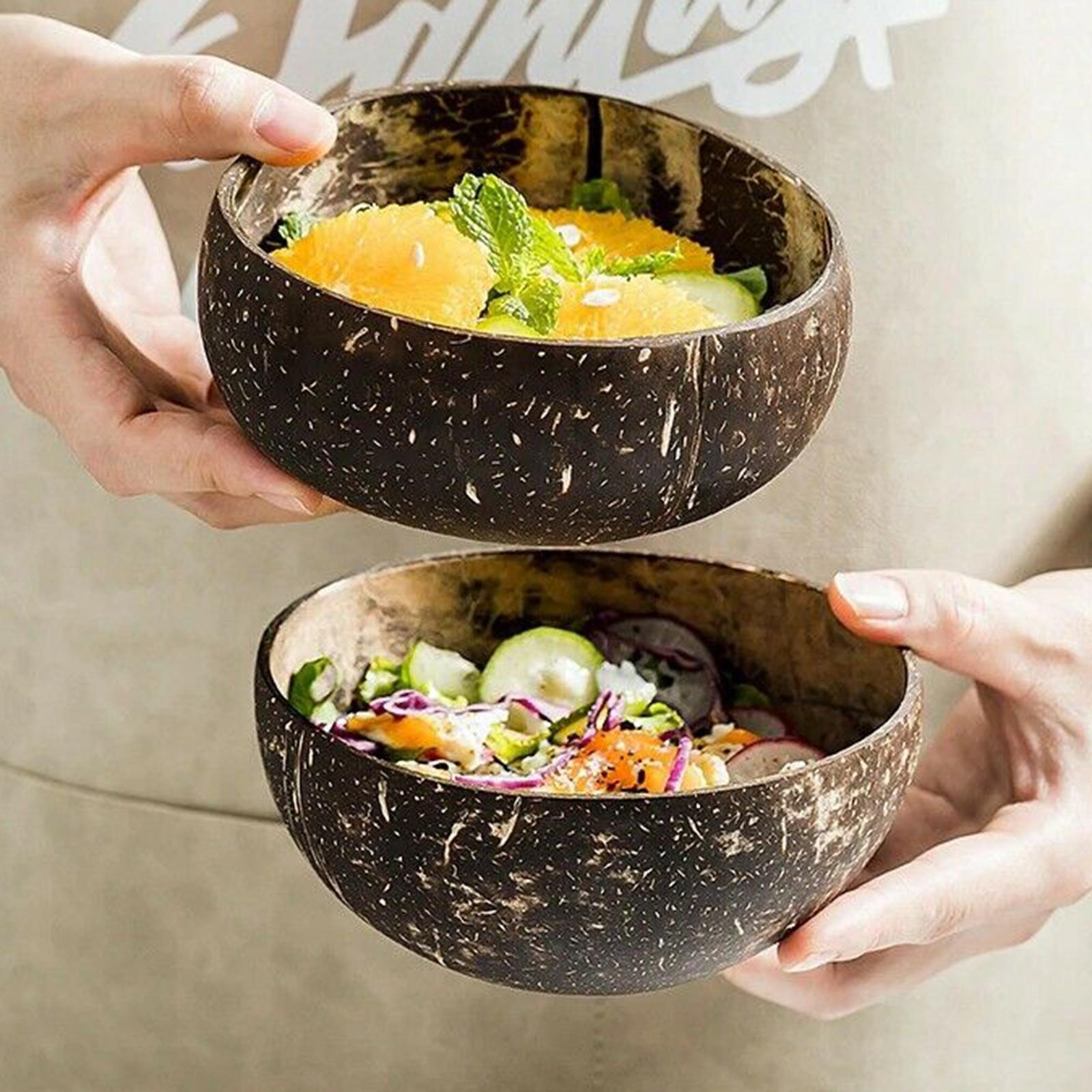 Handmade Coconut Bowls Creative for Salad Noodle Rice Vegans Serving Cereal