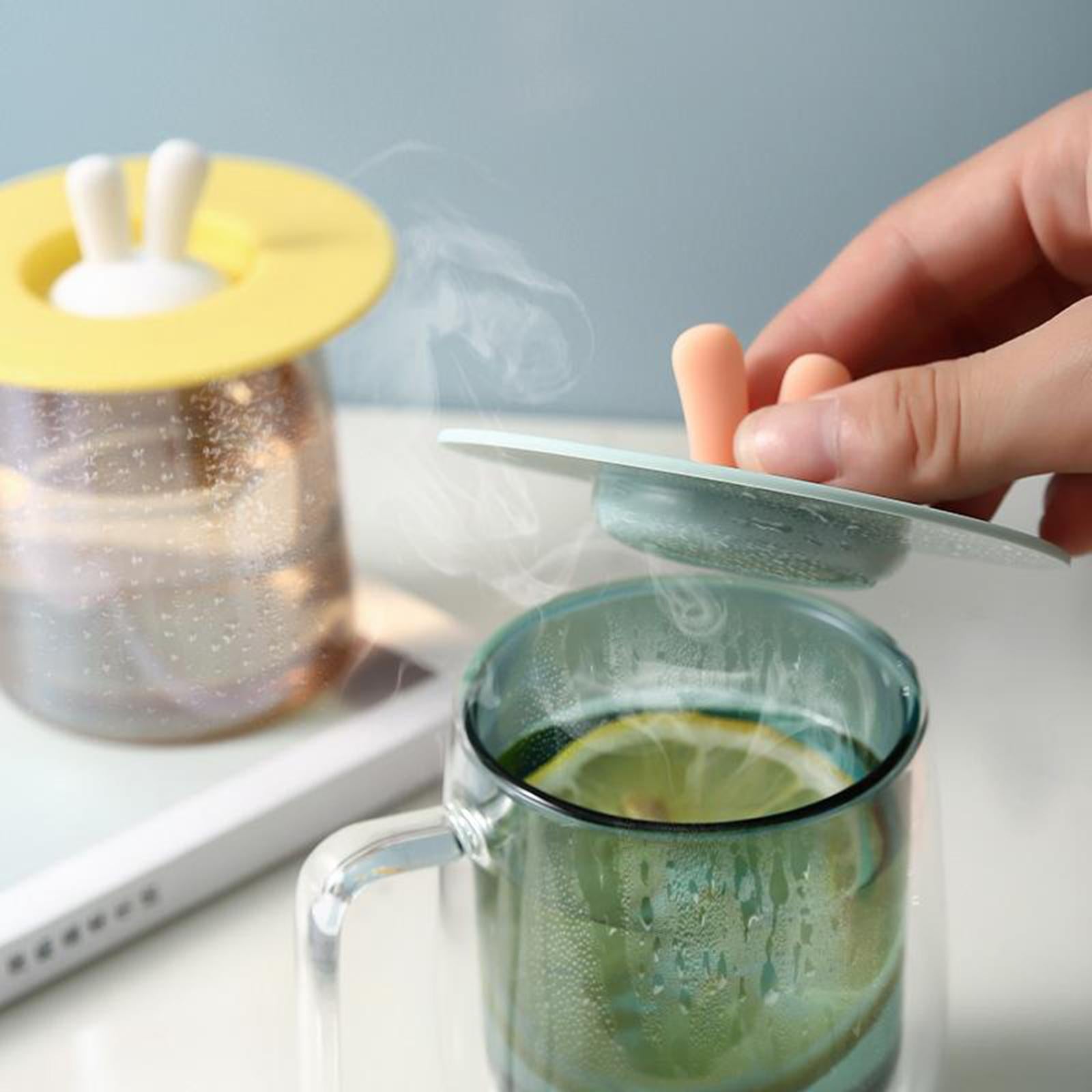 Lovely Silicone Cup Cover Coffee Mug Airtight Heat Resistant Drink Cup Lids Yellow