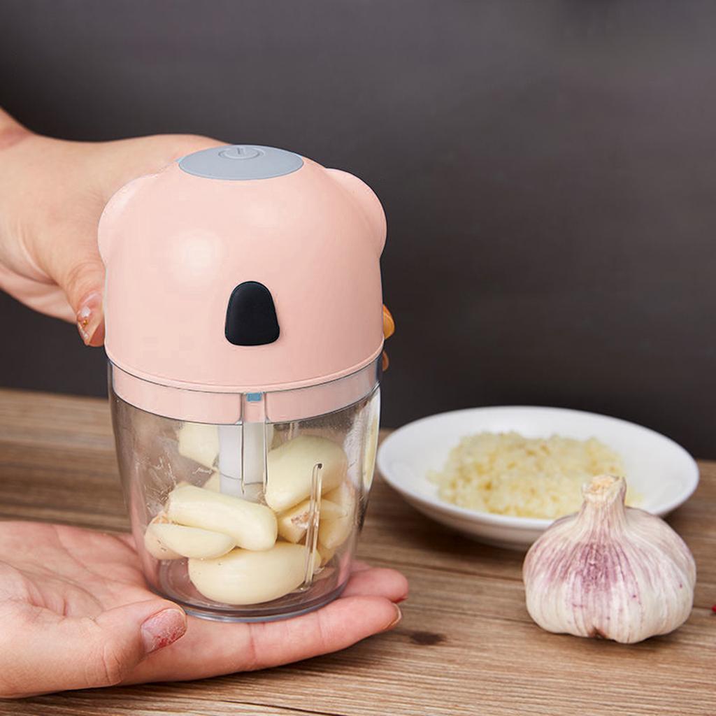 Electric Mini Garlic Chopper Food Processor Garlic Press Mincer Portable USB Pink