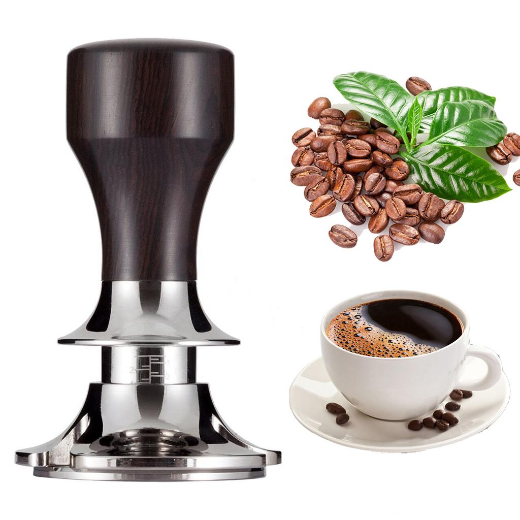 Stainless Steel Coffee Tamper Espresso Press 58.5mm Flat Base Rosewood