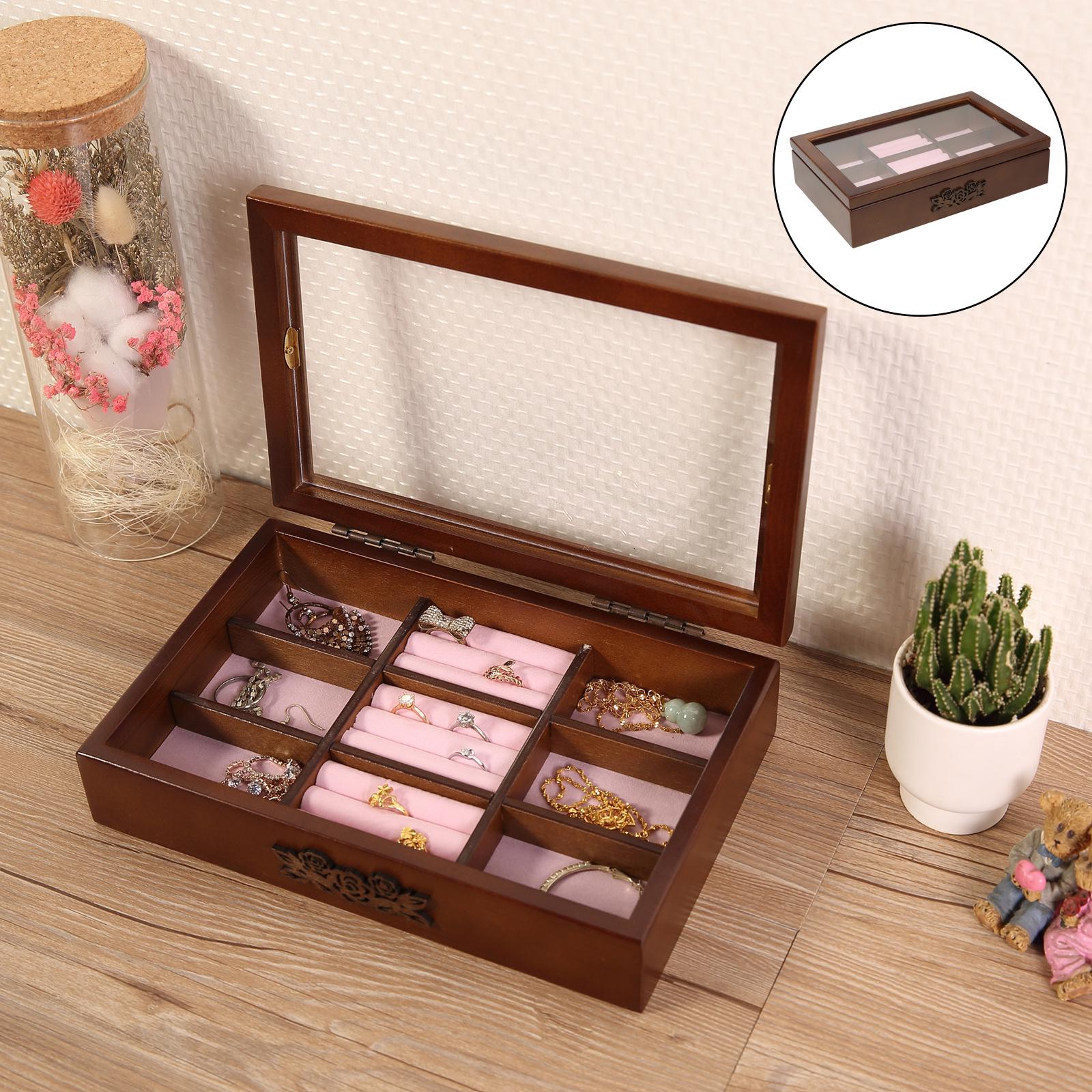 Transparent Top Wooden Jewelry Collection Display Box for Bracelets Rings