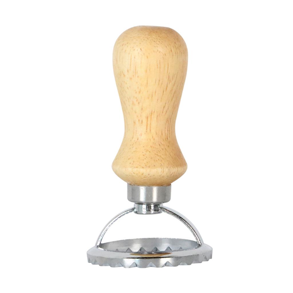 Classical Ravioli Stamp Cutter Mould Wooden Handle for Pasta Dough Cutter L round