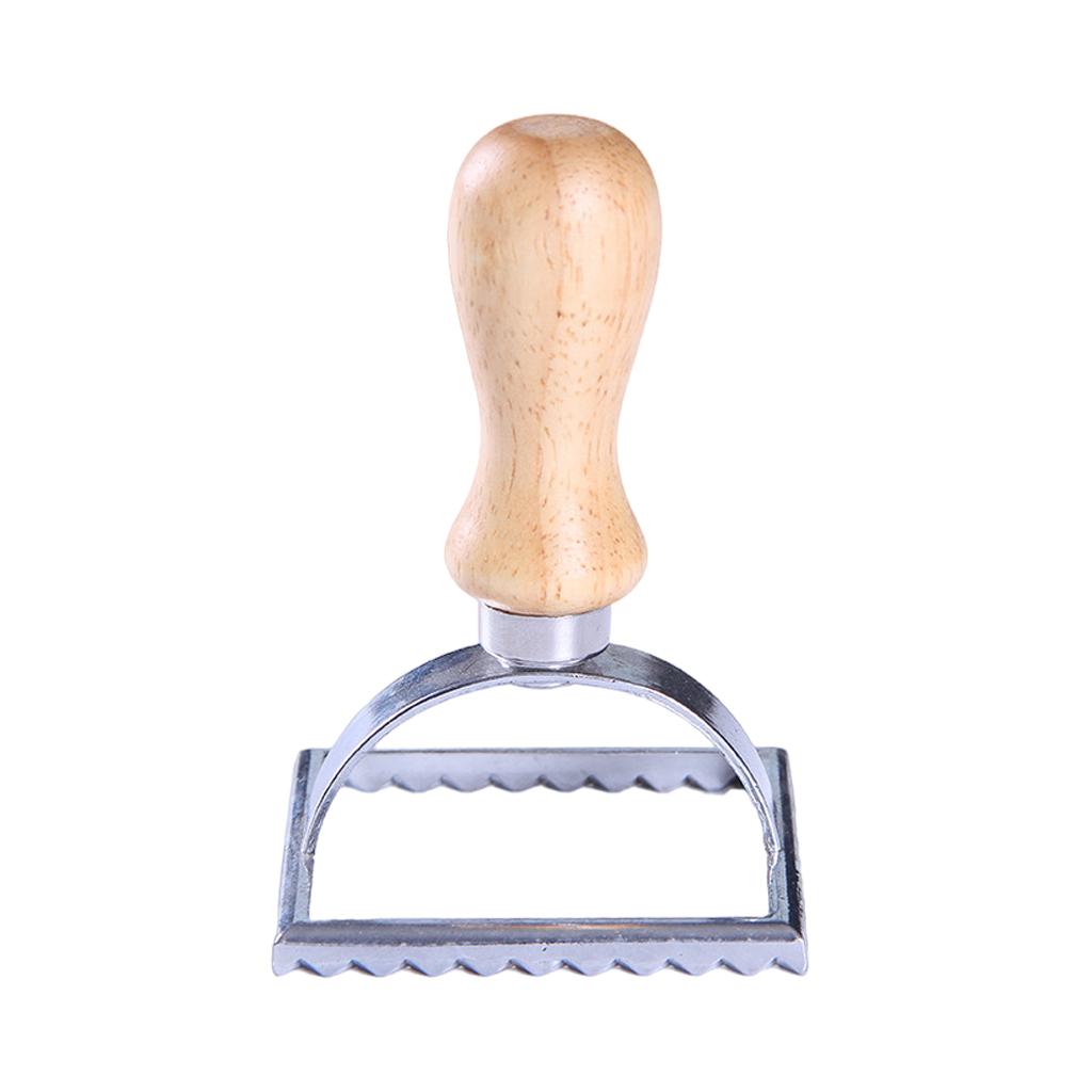 Classical Ravioli Stamp Cutter Mould Wooden Handle for Pasta Dough Cutter square