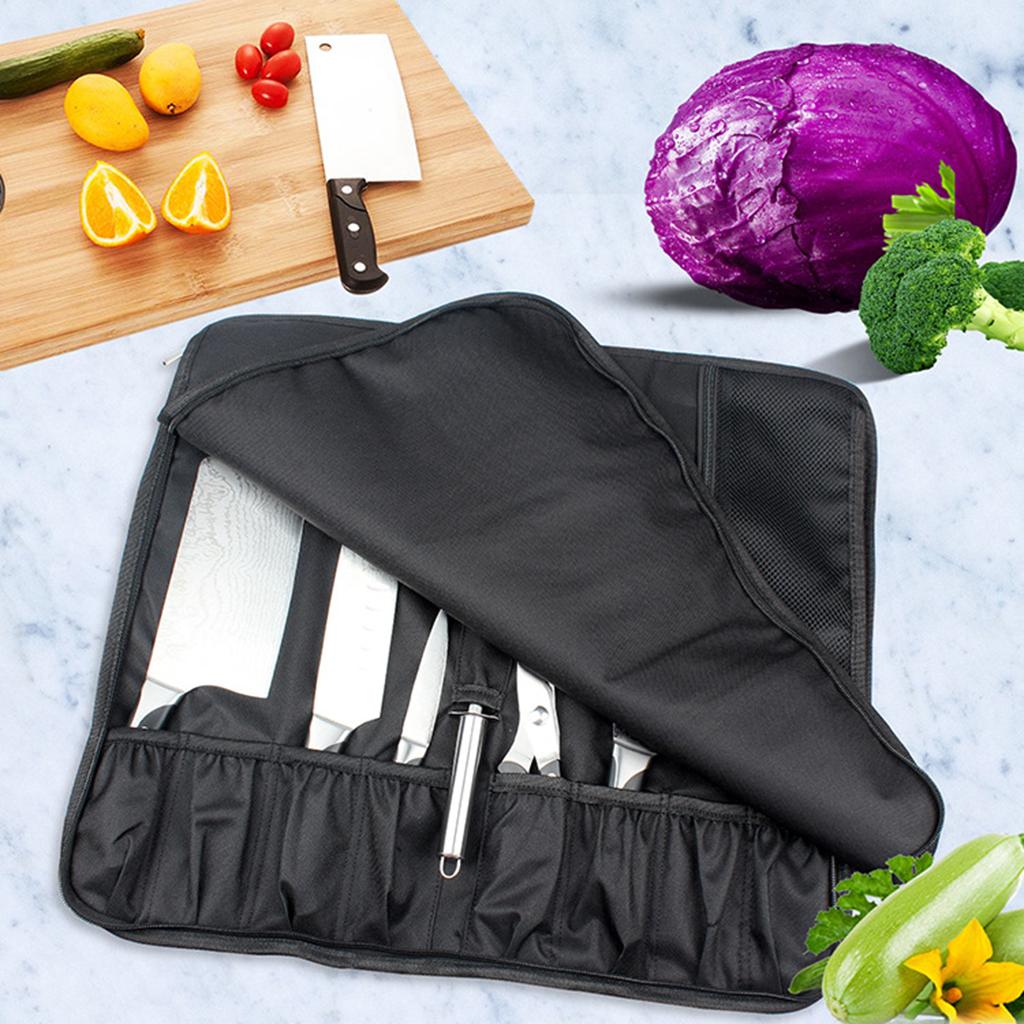 8-slot Chef Knife Roll Kitchen Cooking Knives Carry Case with Shoulder Strap