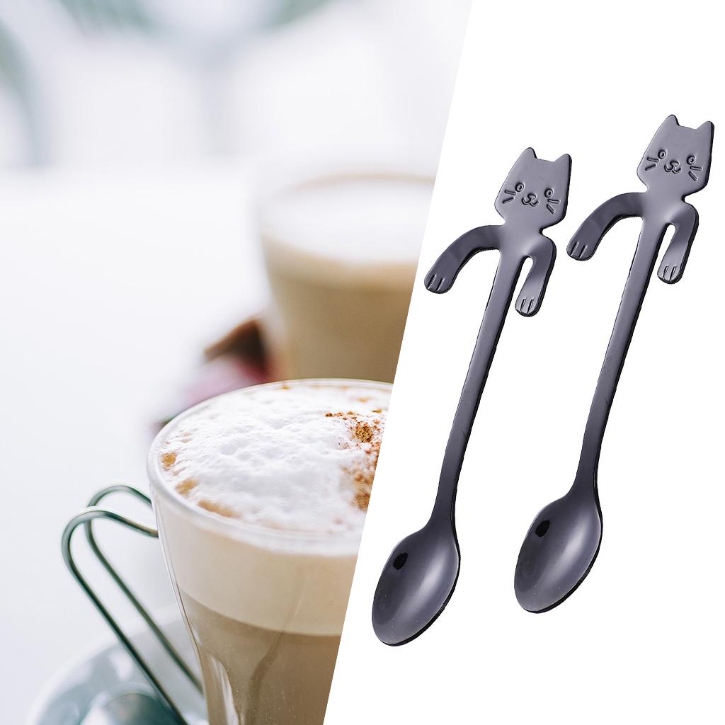 Coffee Spoon Mini Cartoon Espresso Spoons for Dessert Coffee Cappuccino Home black