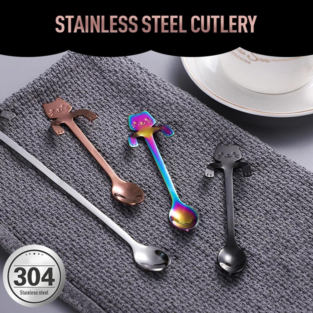 Coffee Spoon Mini Cartoon Espresso Spoons for Dessert Coffee Cappuccino Home black