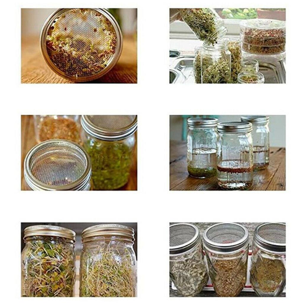 Wide Mouth Mason Jar Screen Sprouting Strainer Lid Cover Seed Sprout Set
