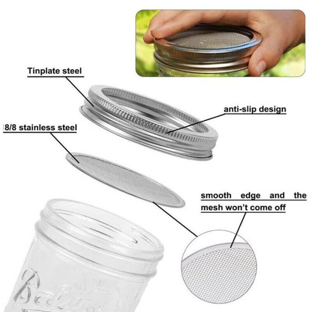 Wide Mouth Mason Jar Screen Sprouting Strainer Lid Cover Seed Sprout Set