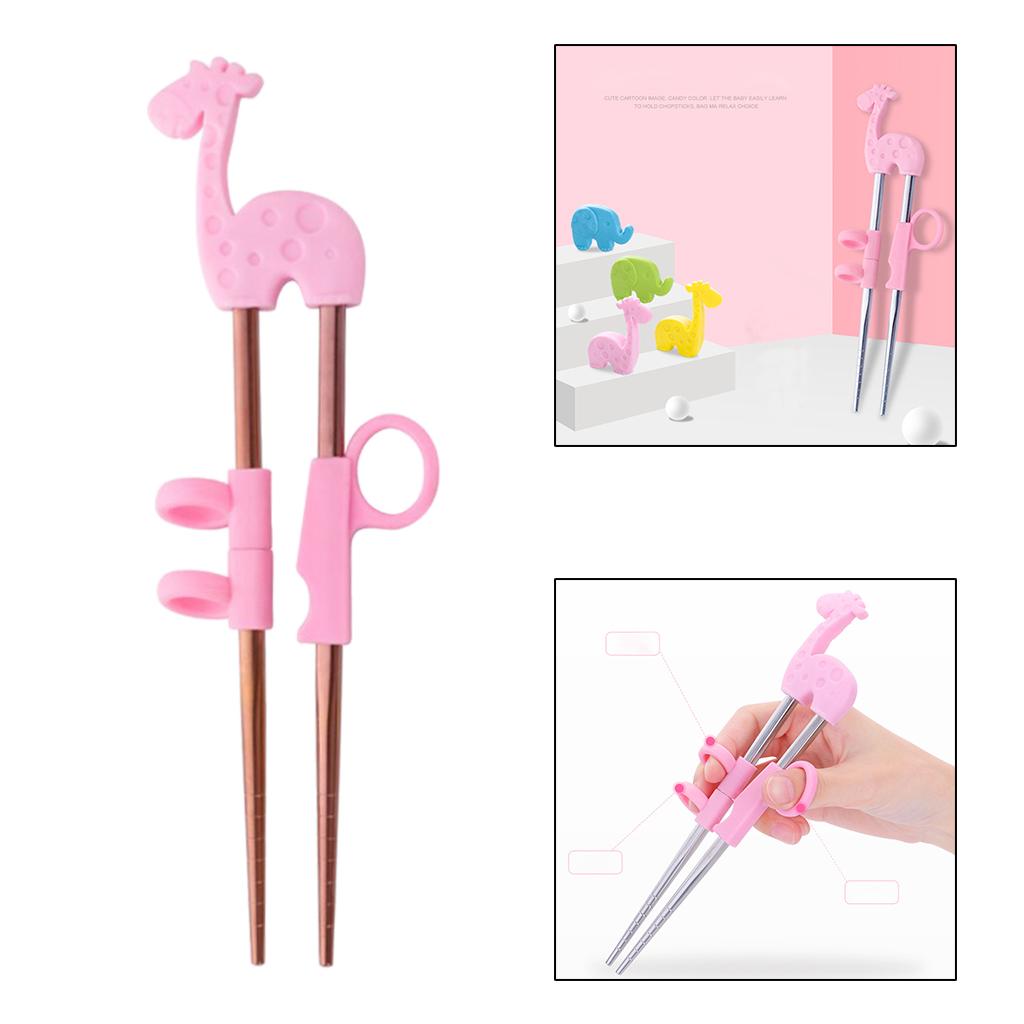 1Pair Children Kids Baby Chopsticks Learning Training B Pink Giraffe