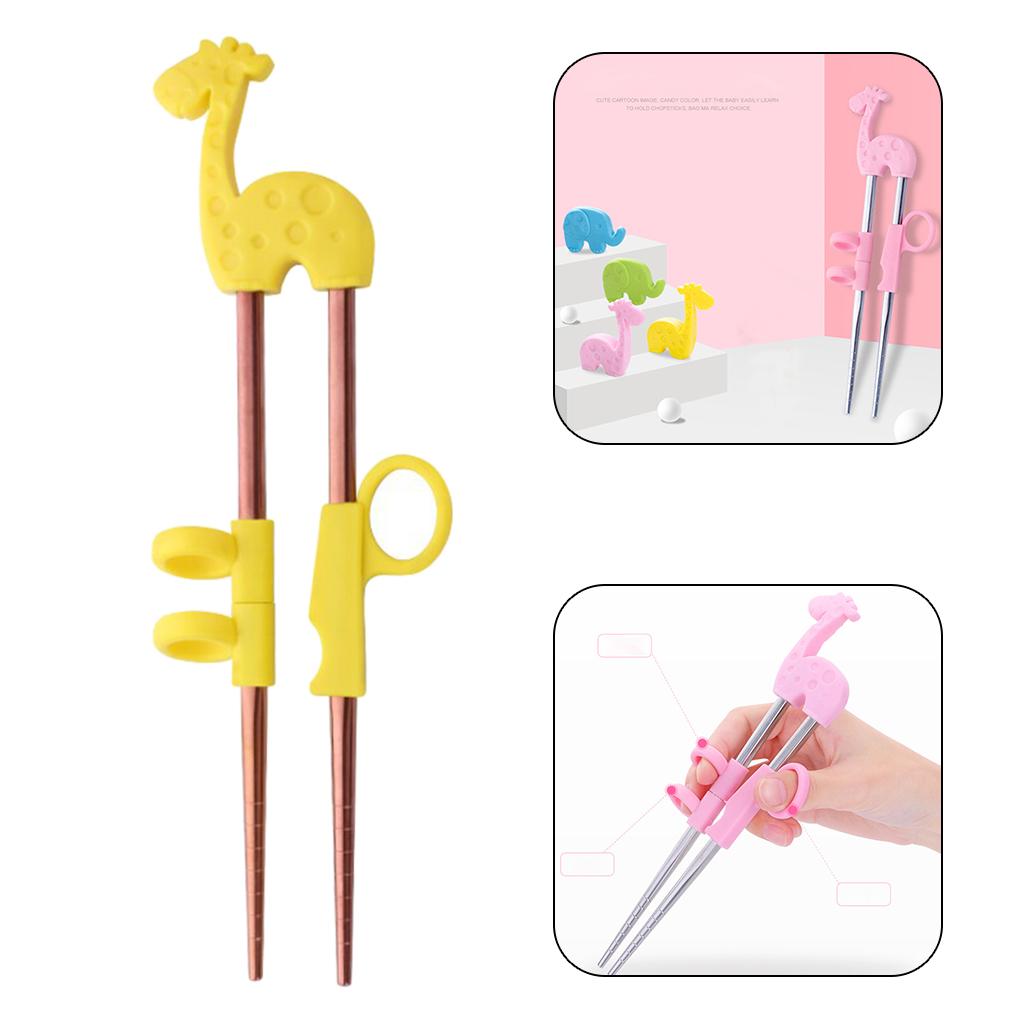 1Pair Children Kids Baby Chopsticks Learning Training B Yellow Giraffe