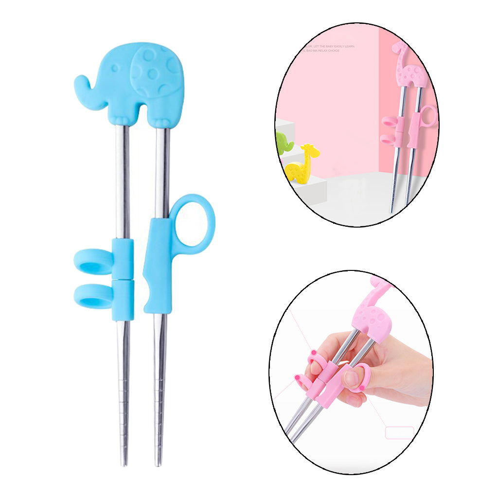1Pair Children Kids Baby Chopsticks Learning Training A Blue Elephant