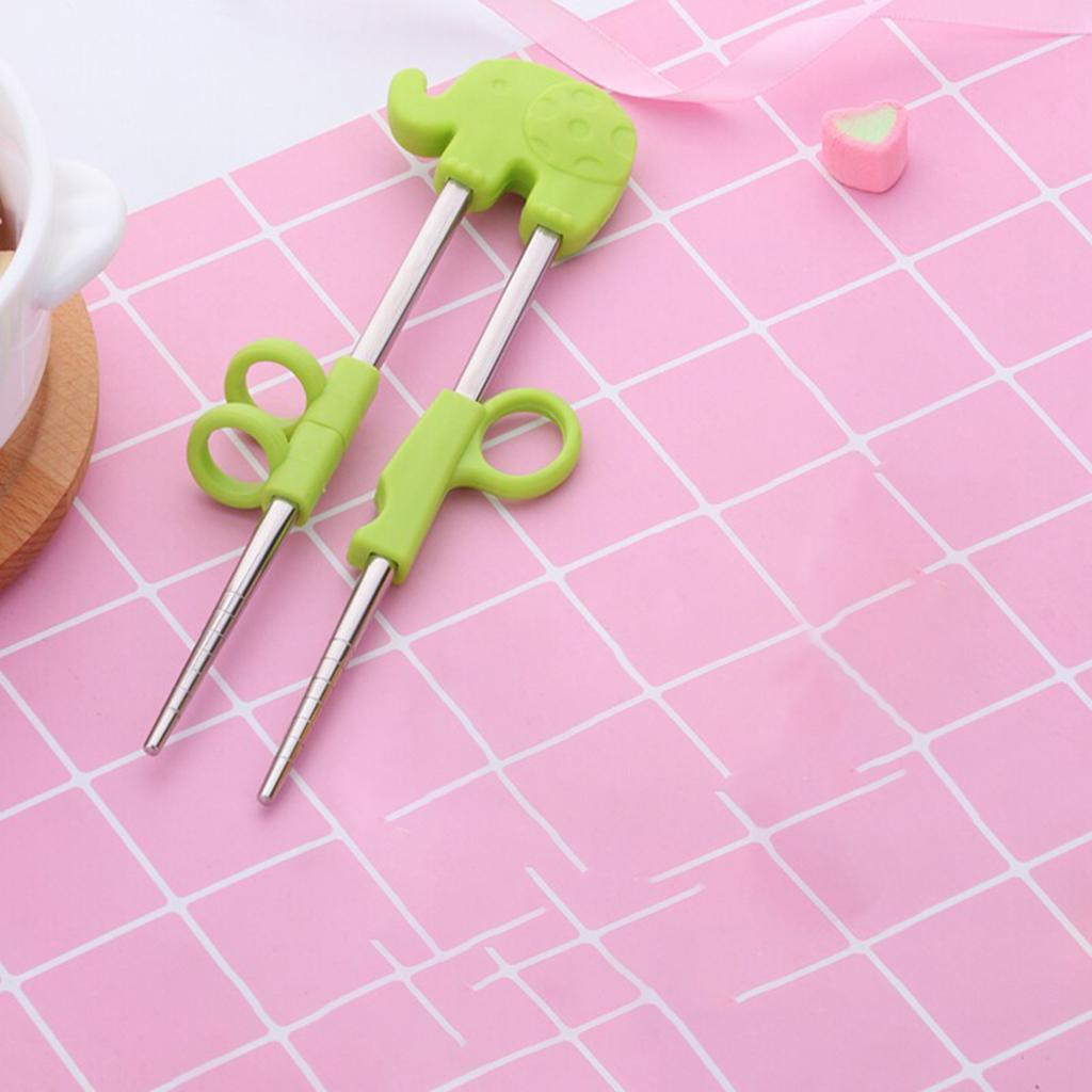 1Pair Children Kids Baby Chopsticks Learning Training A Green Elephant