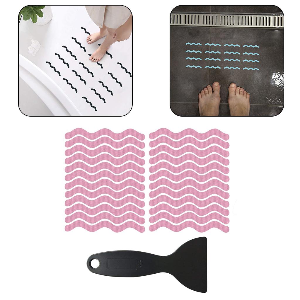 Set of 24 Anti Slip Bath Tape Shower Pad w/ Shovel for Stairs Outdoors Pink
