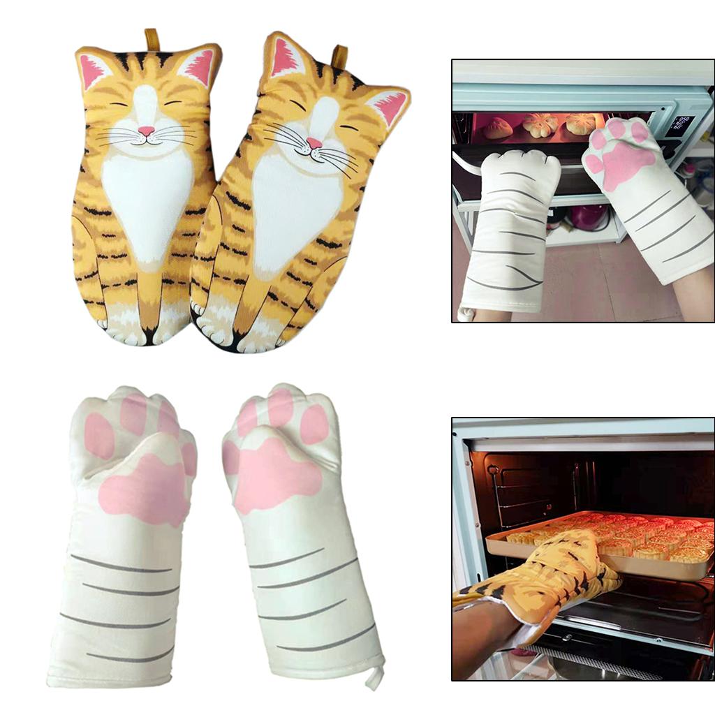 House Cat Paw Oven Mitts Thicken Heat Resistant for Oven Cooking Grill BBQ A