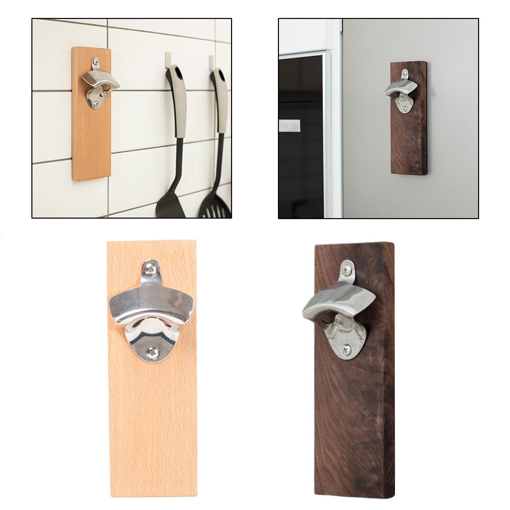 Wall Mounted Mounted Bottle Opener Beer Soda Bar Home Kitchen Beech