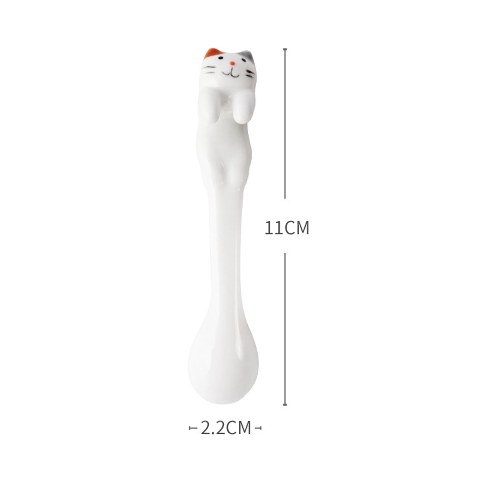 Ceramics Spoon Cat Design Teaspoons for Dessert Cappuccino Orange Cat