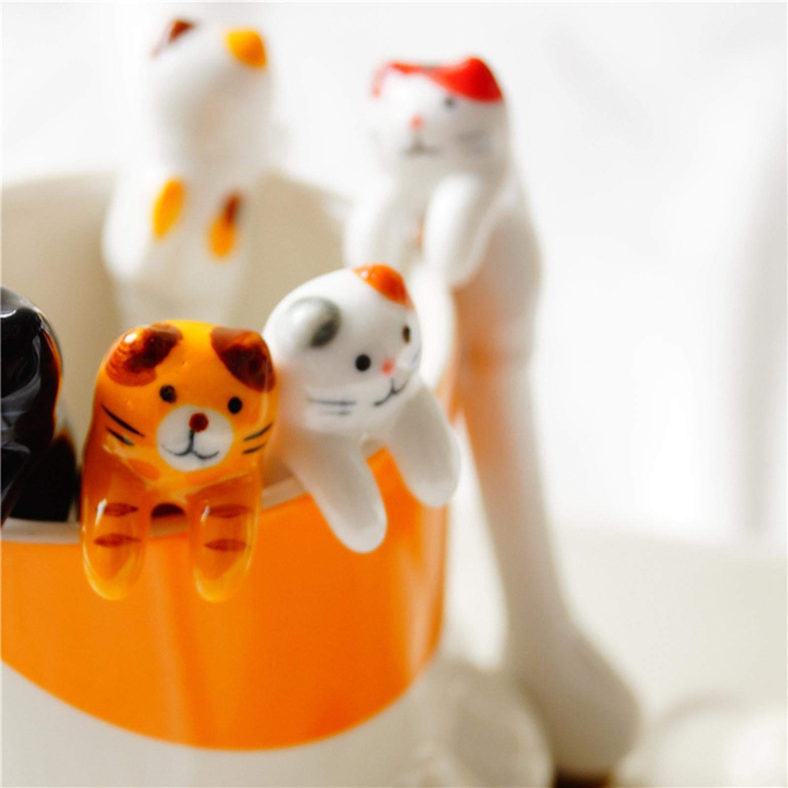 Ceramics Spoon Cat Design Teaspoons for Dessert Cappuccino Red Cat