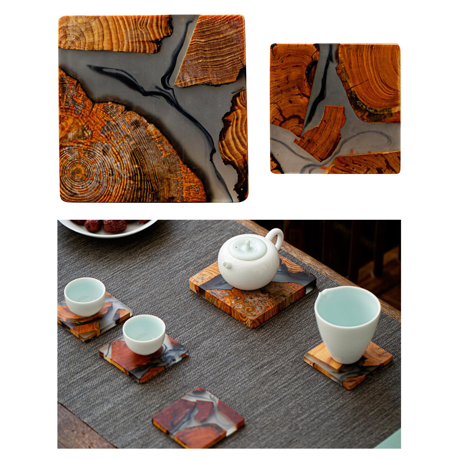 Creative Resin Wood Coasters Tea Cup Square Pad Tableware Decor Coaster