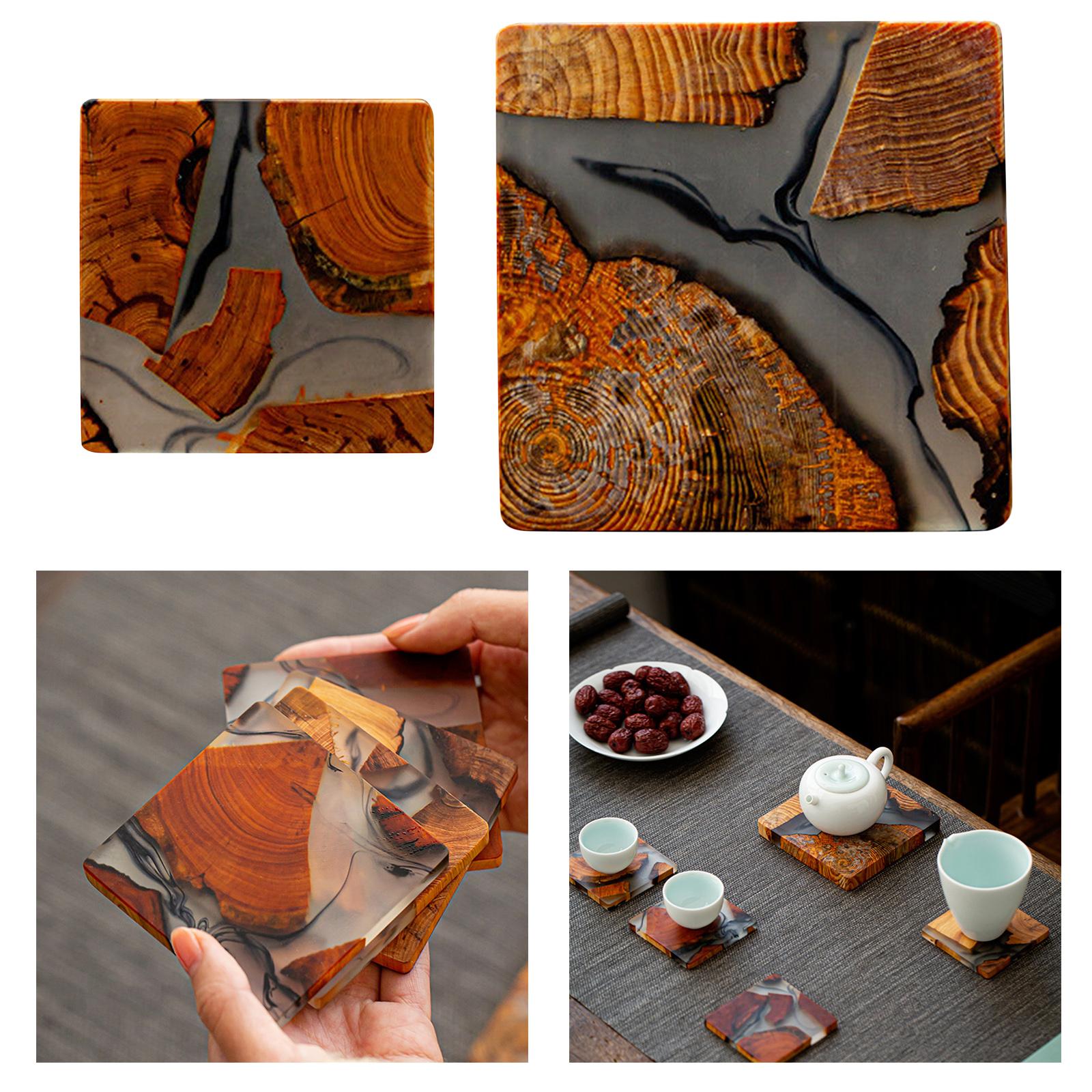 Creative Resin Wood Coasters Tea Cup Square Pad Tableware Decor Coaster