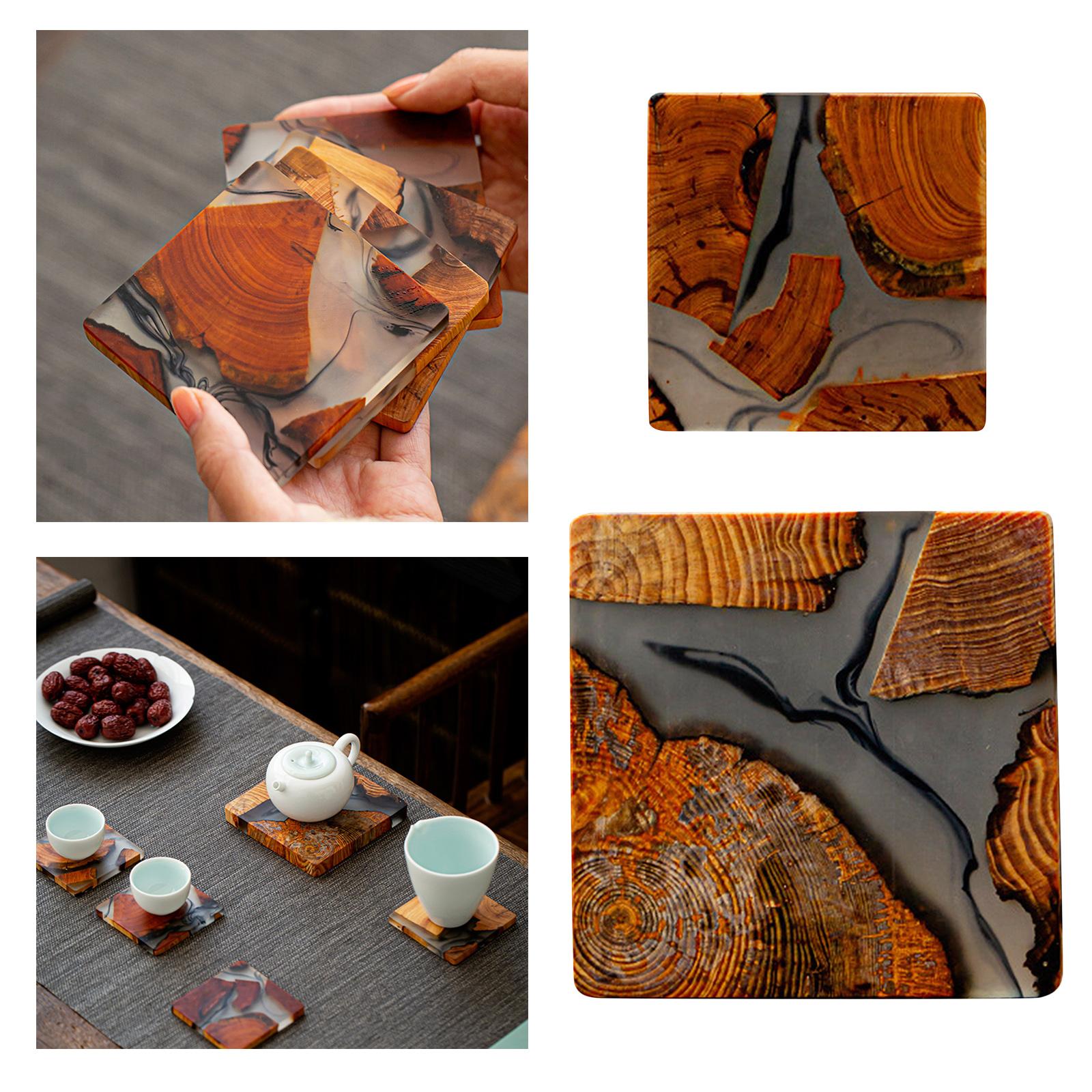 Creative Resin Wood Coasters Tea Cup Square Pad Tableware Decor Coaster