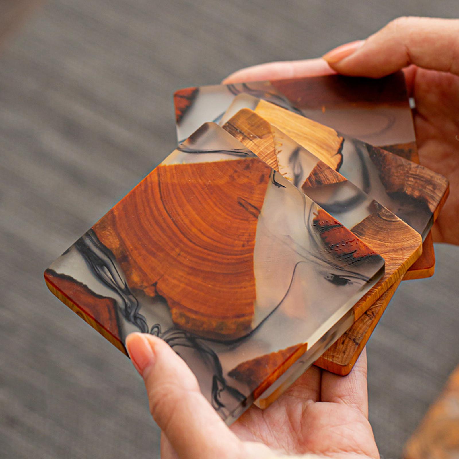 Creative Resin Wood Coasters Tea Cup Square Pad Tableware Decor Coaster
