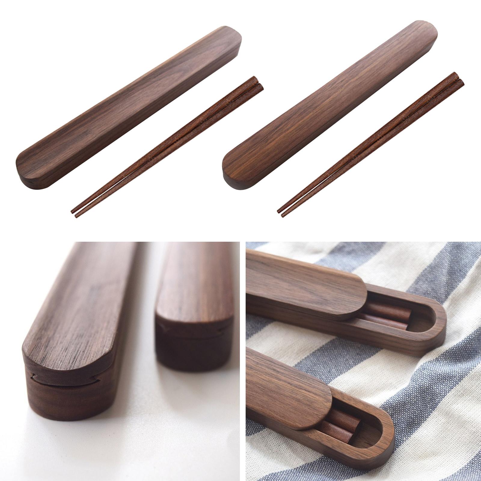 Portable Outdoor Walnut Solid Wood Chopsticks with Box Case concave 23cm