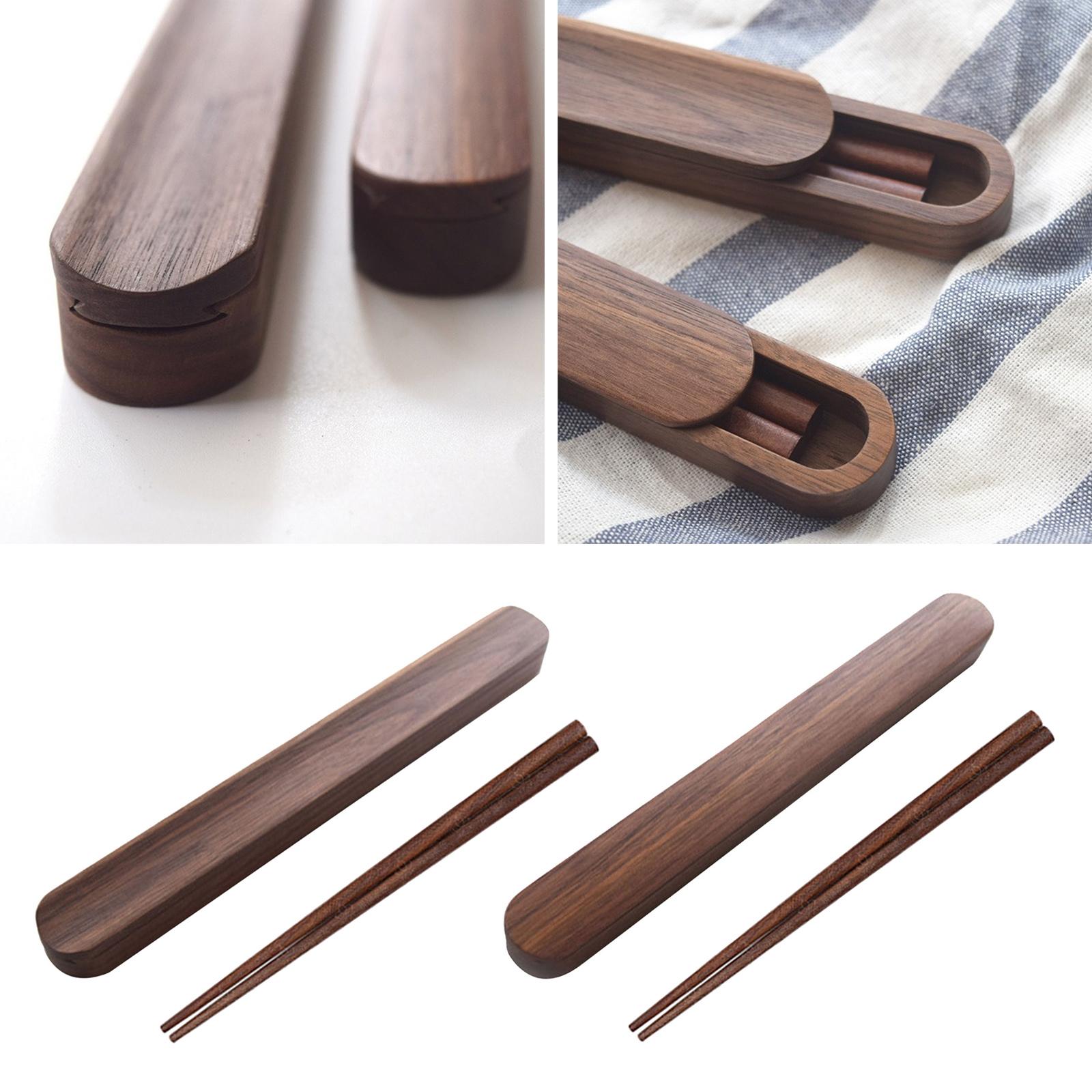Portable Outdoor Walnut Solid Wood Chopsticks with Box Case concave 23cm